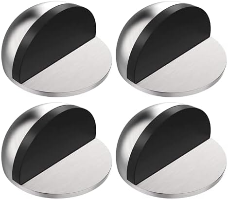 LTIYITL Stainless Steel Half Dome Floor Door Stop Self-Adhesive with Rubber Free Punching—Ground Door Stops for Bedroom Living Bath Shower Room Office Silver—Stainless Steel Floor Door Stopper（4PCS）