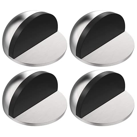 LTIYITL Stainless Steel Half Dome Floor Door Stop Self-Adhesive with Rubber Free Punching—Ground Door Stops for Bedroom Living Bath Shower Room Office Silver—Stainless Steel Floor Door Stopper（4PCS） Cover