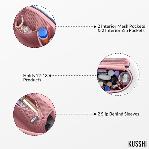 KUSSHI Neoprene Train Case Makeup Bag - Washable Makeup Travel Bag & Vanity Case for Stress Free Travel (Small, Pearl Blue/Sand Pink)2