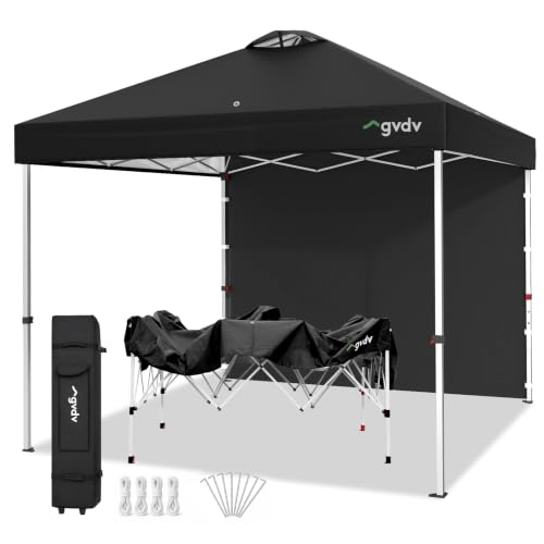 GVDV Pavillon 3x3 - Pop Up Faltpavillon Wasserdicht Stabil mit Seitenwand & Rollentasche Höhenverstellbar UPF 50+ Sonnenschutz Partyzelt Klappbar für Garten Camping Flohmarkt Outdoor Schwarz