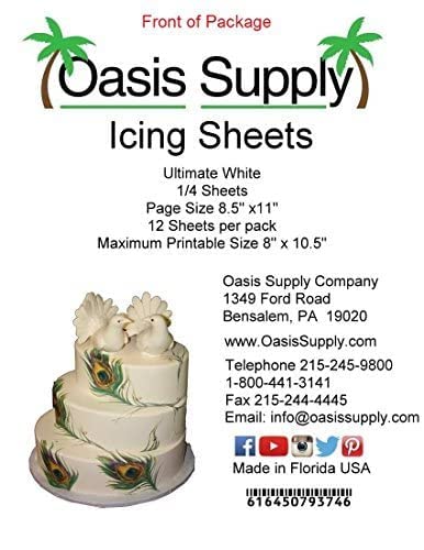 Oasis Supply, Ultra Flexible Icing Sheets, White, Paper 8.5" x 11", 12 count