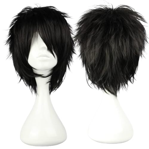 COSPLAZA Short Black Cosplay Wig Spiky Fluffy Heat Resistant Synthetic Hair Emo Wig