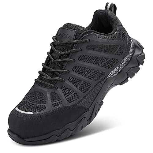 Hisea Steel Toe Shoes For Men Breathable And Comfortable Safety Work Shoes,Slip Resistant Industrial & Construction Work Sneakers Black Size 9.5 #TOP11