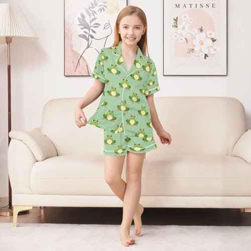 senya Small Frog Satin Summer Pajama Sets Silk Short Sleeve Button Down Sleepwear4