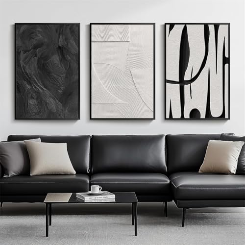 3er Poster Set Moderne Luxus Abstrakt Kunst Wandbilder Schwarz Beige Leinwand Bilder ohne Rahmen Kunstdruck Bild Wanddeko für Wohnzimmer Schlafzimmer (40×50 cm)