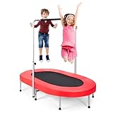 GOPLUS Trampolin für 2 Kinder, 5 stufiger Verstellbarer Handlauf, Klappbares Kindertrampolin für Indoor/Outdoor, Fitness-Trampolin für Kinder/Erwachsene, belastbar bis 150 kg (Rot)