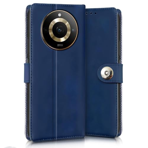 Image of WOW IMAGINE Shock Proof Flip Cover Back Case for Realme Narzo 60 PRO | 11 PRO | 11 PRO Plus 5G (Magnetic Button Flip Case | Wallet Pockets & Stand | Leather Finish | Oxford Blue)