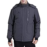 CAMEL CROWN Men's Mountain Snow Waterproof Ski Jacket Detachable Hood Windproof Fleece Parka Rain Jacket Winter Coat Gray X-Large