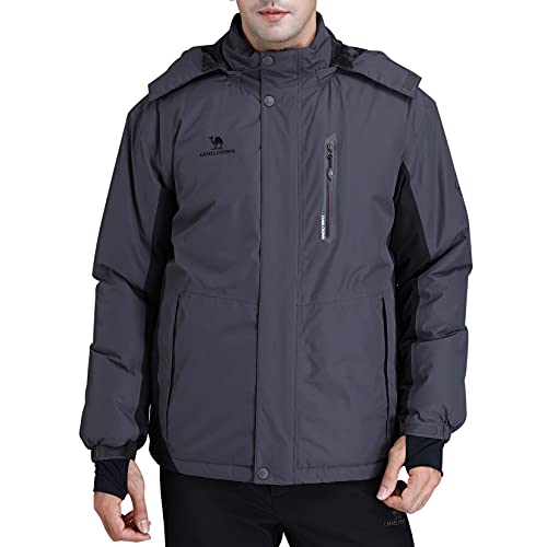 CAMEL CROWN Men's Mountain Snow Waterproof Ski Jacket Detachable Hood Windproof Fleece Parka Rain Jacket Winter Coat