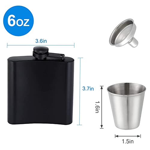 2 Pcs 6 Oz Stainless Steel Matte Black Flask With 2 Pcs Mini Stainless Funnel 2 Pcs Cups,For Wedding Party,Outdoor Activitie #TOP1
