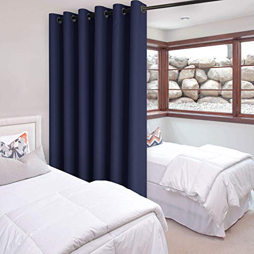 Image of DWCN Total Privacy Room Divider Blackout Curtain - Thermal Curtains for Patio Door, Living Room, Bedroom Partition and Shared Office Space, 1 Grommet Curtain Panel, 8.3ft Wide x 7ft Tall, Navy Blue