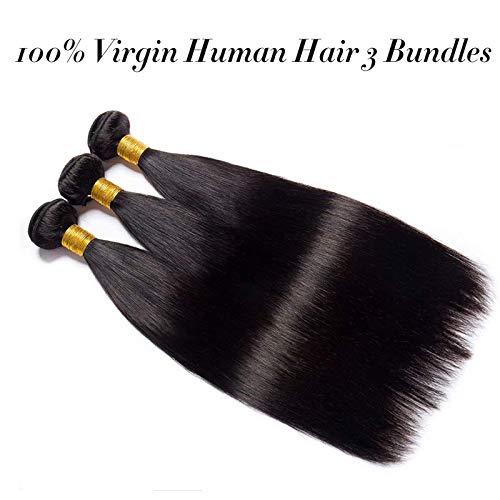 Straight Human Hair Bundles Weave 8 8 8 Inch 100% Unprocessed Brazilian Virgin Weave Hair Human Bundles For Women Remy Weft Short Human Hair 3 Bundles Straight Hair Extensions Natural Black Color #TOP1