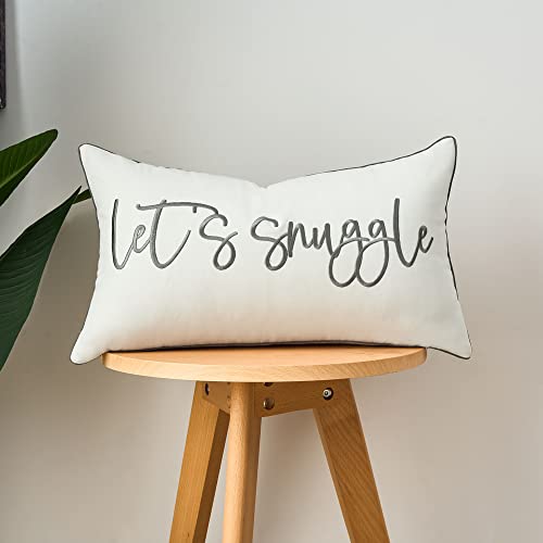 Sunkifover Decorative Lumbar Pillow Covers 12X20 Inches, Soft Solid Rectangular Pillow Cover, Embroidered Rectangle Pillow Case With Let's Snuggle Saying For Bed, Bedroom (Color Grey) #TOP6