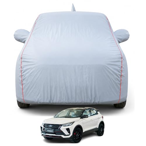 Image of Premium Car Cover for Ford Ecosport (2018-2026) Models | Waterproof, UV & Dust Protection | Mirror & Antenna Pocket | Triple Stitched, Soft Inner Lining, Belt & Buckle (Dark Grey)