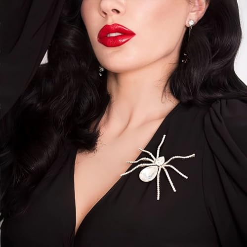 Image of Victorian Style Mother of Pearl Body and Micro Pave Spider Brooches Pins Silver Tone Goth Accessories Pins for Backpacks Aesthetic