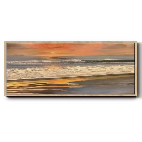 Renditions Gallery Abstract Wall Art Paintings Day's End Last Wave Floater Frame Artwork Prints for Office Hotel School Decorations - 8"x20" Natural Frame LT619