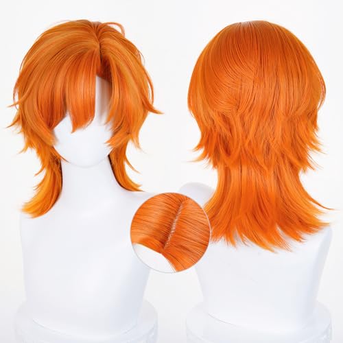 Image of LABEAUTE Unsex Cosplay Wig for Men Woman for Short Straight Cosplay Wig with Bangs for Anime Heat Resistant Hair for Party and Halloween (Medium- Length Orange Wig)