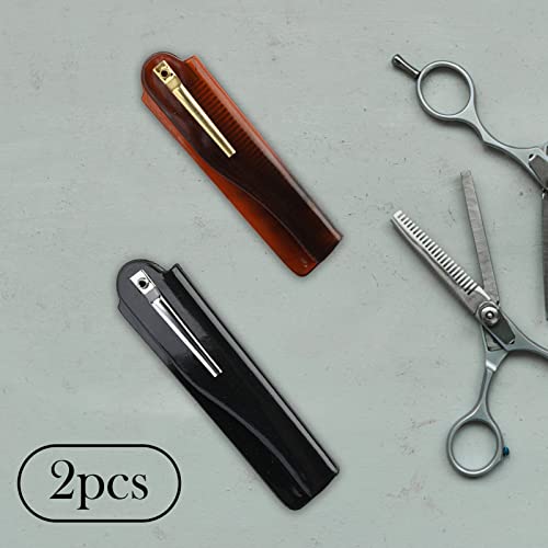 Foto von Kamm Männer Klappbar, 2 Stk Styling Haarkamm Kunststoff Taschen-Bartkamm Tragbar mit Metallblechdekoration Mini Hair Comb Antistatisch für Vater Friseur Frauen Barber alle Haartypen Reisen Entwirrer