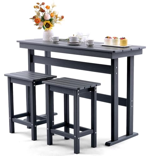 AXMOLM 3 Piece HDPE Outdoor Bar Height Table and Chairs Set of 2 Includes High Top Patio Table and Chairs, Outside Patio Bar Set for Bistro,Balcony,Backyard,Poolside (Grey, 3 Piece)