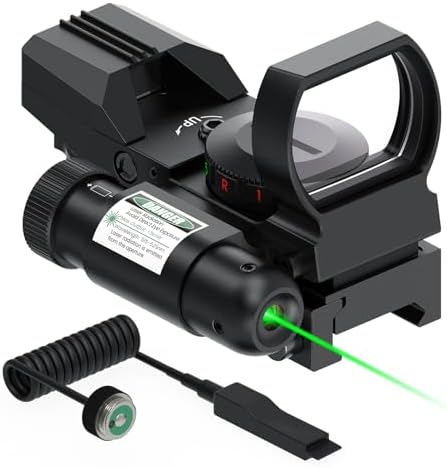 Feyachi RSL-88 Reflex Sight - 4 Reticle Red & Green Dot Sight Optics with Integrated Green Laser Sight Less Than 5mW Output with Pressure Switch