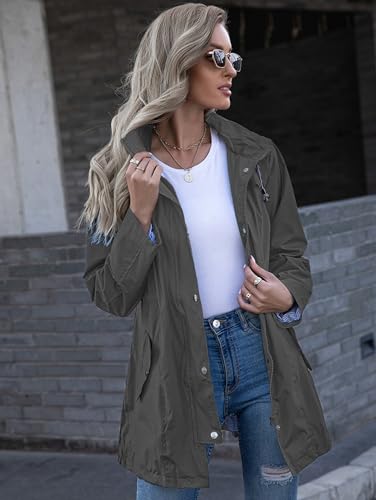 Kikibell Women's Lightweight Raincoat Ladies Waterproof Windbreaker Rain Coat with Hood for Fall Wine Spring Dark Grey XL - Thumbnail 6