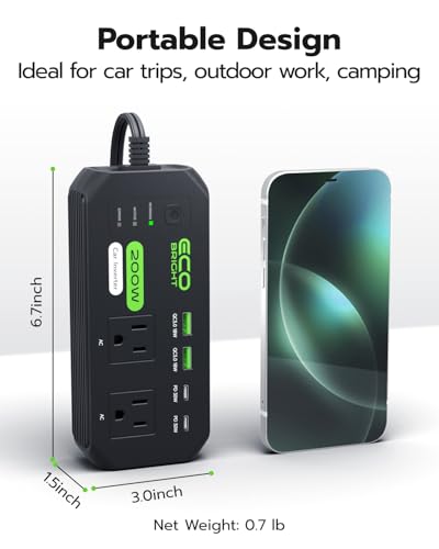 200W Car Power Inverter DC 12V to 110V AC, 30W USB-C & 18W USB-A Fast Charging - image 2