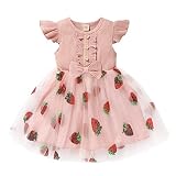 GRNSHTS Toddler Baby Girl Dress Ruffle Sleeve Knit Dress Tutu Dresses Princess Sundress (Pink Strawb
