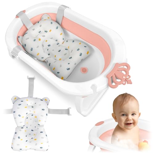 Baignoire bébé pliable stable évite les glissades avec son coussin de bain