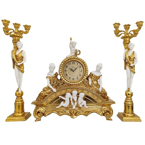 GENUINQ Clock Ornate Rococo Style Mantel Clock with Candelabras Candle