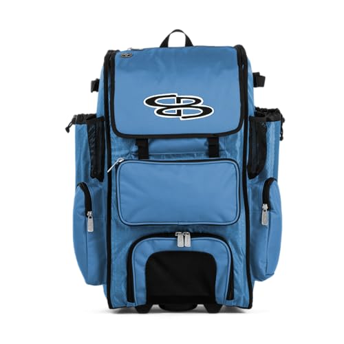 Boombah Rolling Superpack Baseball/Softball Gear Bag - BRSP2C23 Columbia/Columbia - Telescopic Handle - Holds 4 Bats - Wheeled Version