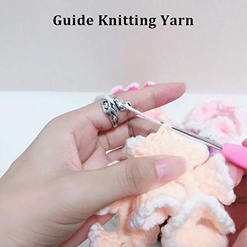 Crochet Ring for Finger, Adjustable Knitting Crochet Crocheting Finger Accessories and Supplies Loop Ring, CKSTRON Knitting Crochet Tension Thimble for Phoenix Peacock Speed Ring (B 5PCS)