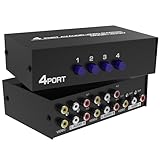 Fosmon 4-Way RCA Splitter & AV Switcher, 4 in (Female) 1 Out (Female) Audio Video Stereo Selector Switch Box with RCA Composite AV Patch Cable 2.6FT (1 Set) for HDTV, STB, Game Consoles