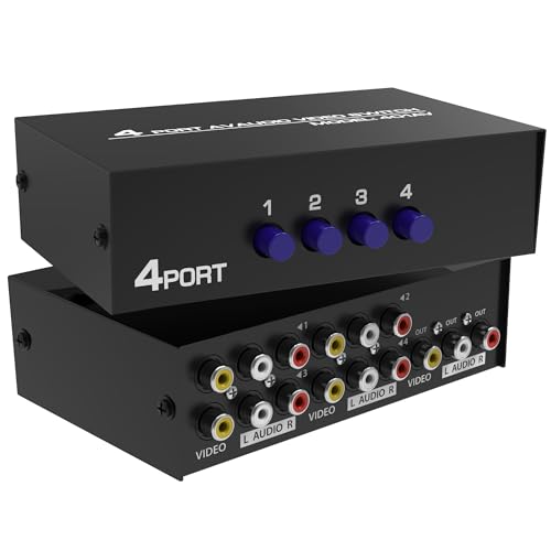 Fosmon 4-Way RCA Splitter AV Switcher 4 in 1 Out Audio Video…