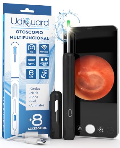 Eliminación de cerumen segura usando limpiador de oídos digital negro