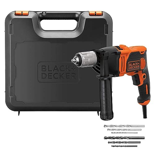 BLACK+DECKER 850W 1 Gear Hammer Drill, Variable Speed, Spindle Lock, Compact & Lightweight, Includes 6 Drill Bits & Kitbox, BEH850K-GB