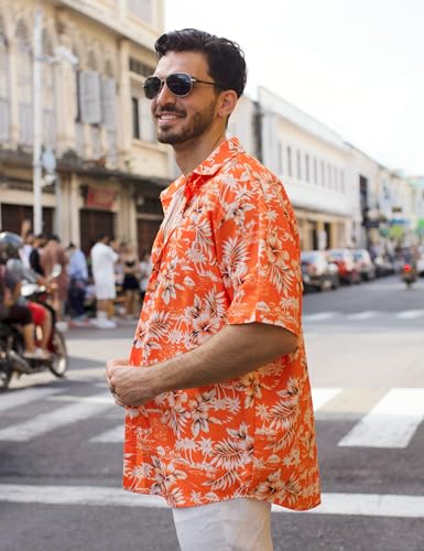 Image of Yoimira Hawaiian Shirts for Men, Print Mens Casual Short Sleeve Button Down Shirts Floral Aloha Beach Shirt