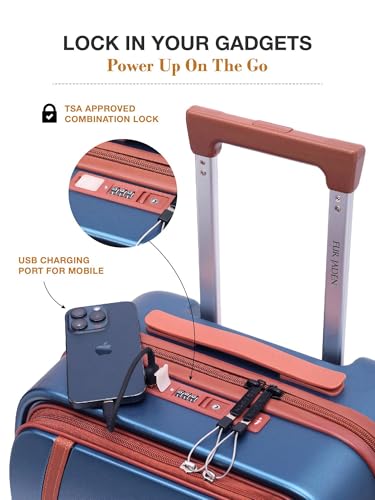 Image of FUR JADEN The Wayfarer Polycarbonate Travel Luggage Suitcase with 8 StealthTech Silent Shock Absorbing Wheels, TSA Lock & Aviation Grade Telescopic Trolley (Cobalt Navy, TechPro Set)