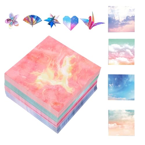 400 hojas cuadradas de origami degradado, 9,5 x 9,5 cm, papel plegable de doble cara, cielo romántico, papel de origami, manualidades de papel origami, niños para manualidades, clases de manualidades,