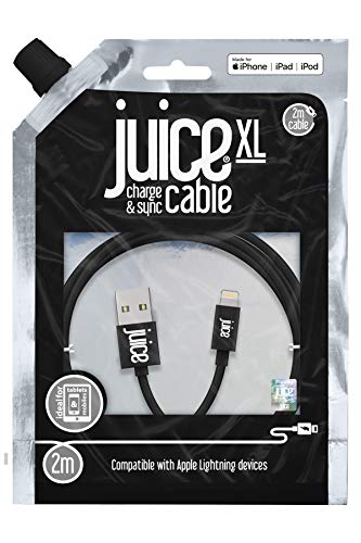 Juice Apple Lightning Cable 2m Round Black,iPhone 14, Max, Pro, Plus, iPhone 13, Max, Pro and Mini, iPhone 12, Max, Pro and Mini, iphone 11, Pro, X, Xr, iPhone 8, 7, 6, SE, 5, iPad,