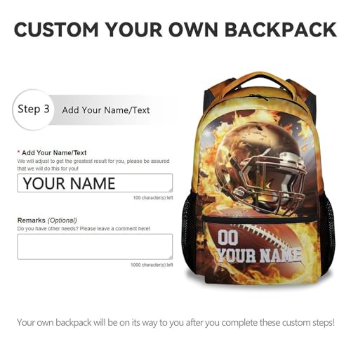 Custom Football School Backpack for Boys Football Player - 17 Inch Sports Themed Backpacks for Middle School - Cool Lightweight Durable Kids Bookbag for Students3