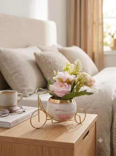 Image of Artificial Flower Arrangement with Golden Bicycle Stand