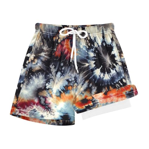 YANENDIE Boy Swim Trunks with Compression Liner Watercolor Ikat Pattern Boys Swim Shorts Quick Dry Beach Shorts