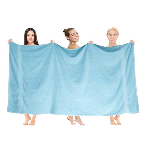 HILLFAIR 600 GSM- 40 x 80 Inches- 100% Cotton 2 Pc XXL Oversized Bath Towel Set- Soft Highly Absorbent Jumbo Bath Sheets Towels Sets- Quick Dry Oversized Bath Towel Sets For Hotel Spa Pool- OCEAN BLUE