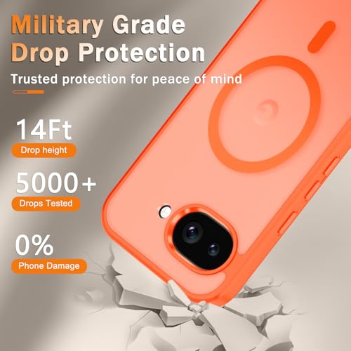 Image of for Google Pixel 10a Case, Matte Magnetic Phone Cover [with 1 Screen Protector] [Support for MagSafe] [Shockproof Military Grade Protection] Translucent Frosted Back, Orange