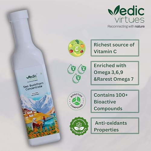 Image of Himalayan Sea Buckthorn Juice Concentrate 600ml (300 ml X 2) | 99.9% Pure Natural Pulp | Refreshing Taste | Rich in Omega 3,6,7,9 & Vitamin C | Supports Immunity, Gut & Skin Health