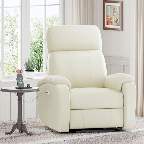 FLEXISPOT X3 Power Recliner Chair, Adjustable Electric Recliner with USB Port, Thick Cushion & Padded Back, Comfortable Faux Leather Chair for Adults, Living Room, Nursery, Home Theater (White)