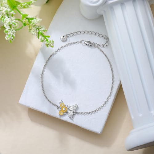 Image of Dragonfly /Cross Bracelet for Women 925 Sterling Silver Bracelet Animal Silver Bracelet Jewelry Mother's Day Birthday Gift for Mom Wift