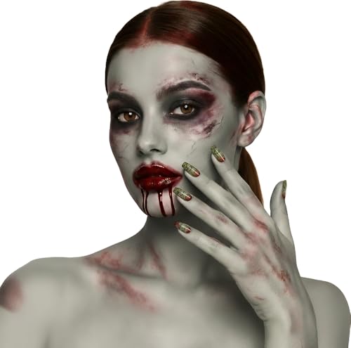FIESTAS GUIRCA | 12 Uñas Largas Zombie con Adhesivo   Accesorio de Disfraz para Halloween y Fiestas de Brujas   Ideal para Mujer   Uñas Postizas para Disfraces de Terror y Gótico   Gris