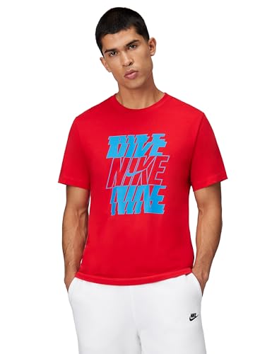 Nike Men's Sportswear T-Shirt Block Stack, University Red, Large