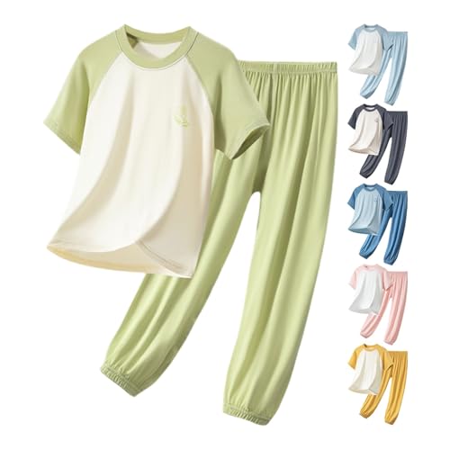 𝐏ajamas Set for Boys Girls Color Block Short Sleeve Lightweight Shirts Elastic Waist Pants Set Casual 𝗦leepwear
